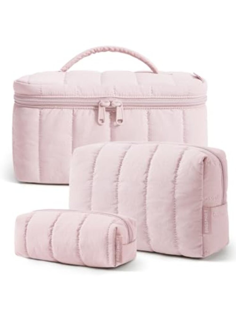 Puffy Travel Makeup Bag Cosmetic Pouch Set 3-Pack Water-Resistant Polyester